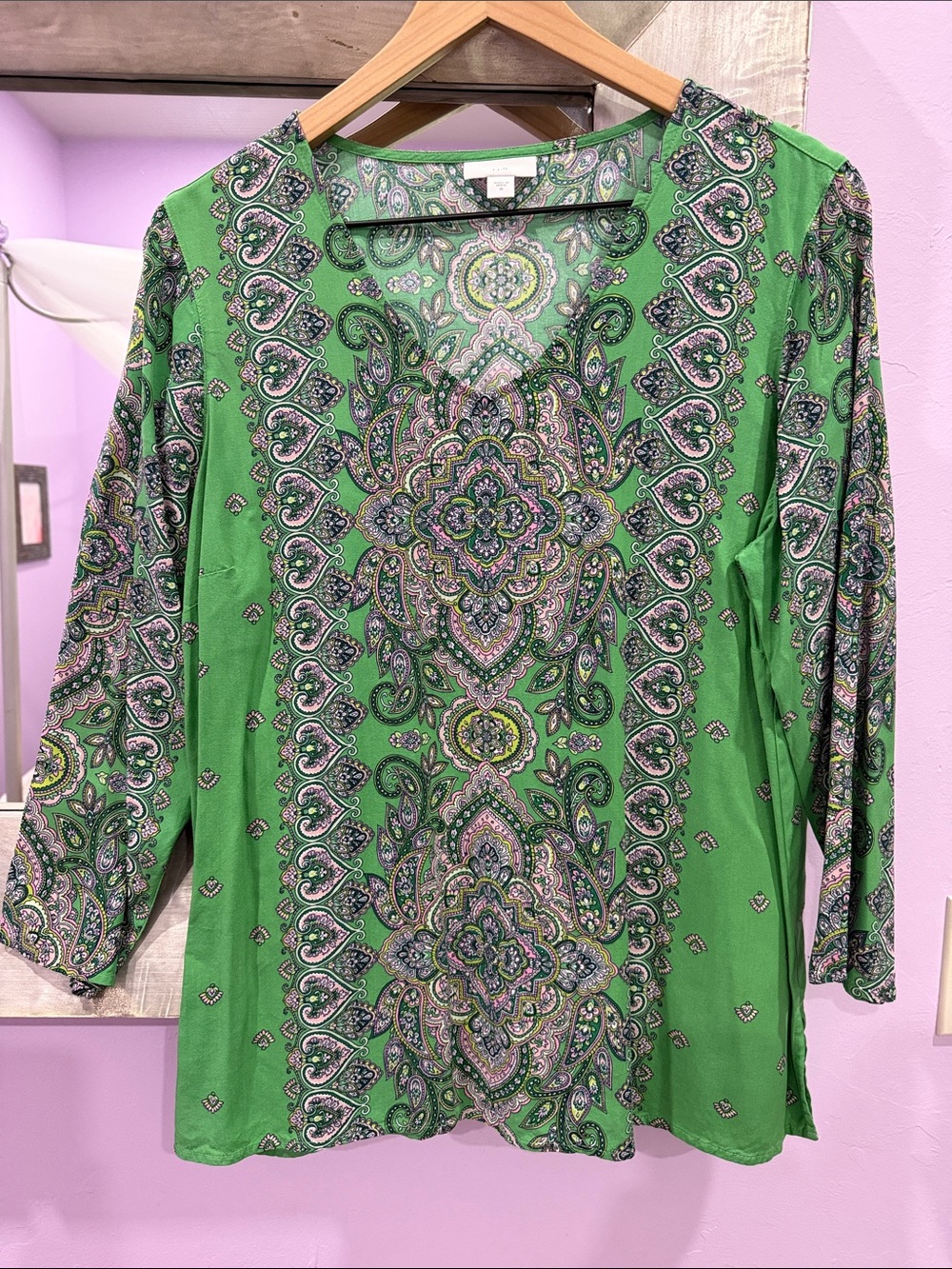 I Jill Women's Green Paisley Print Long-Sleeve Top